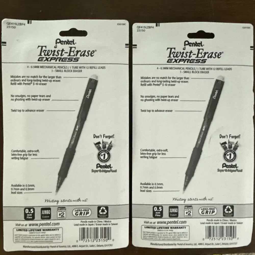 Pentel Twist-Erase Express Mechanical Pencil .5mm 8 Pack Lead Block Eraser